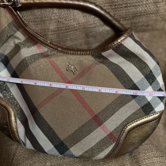 Burberry Metallic ✨ Beige Nova Check Canvas & Leather Hobo Bag 🤎❤️🖤🤍 w/dustbag - Picture 5 of 13
